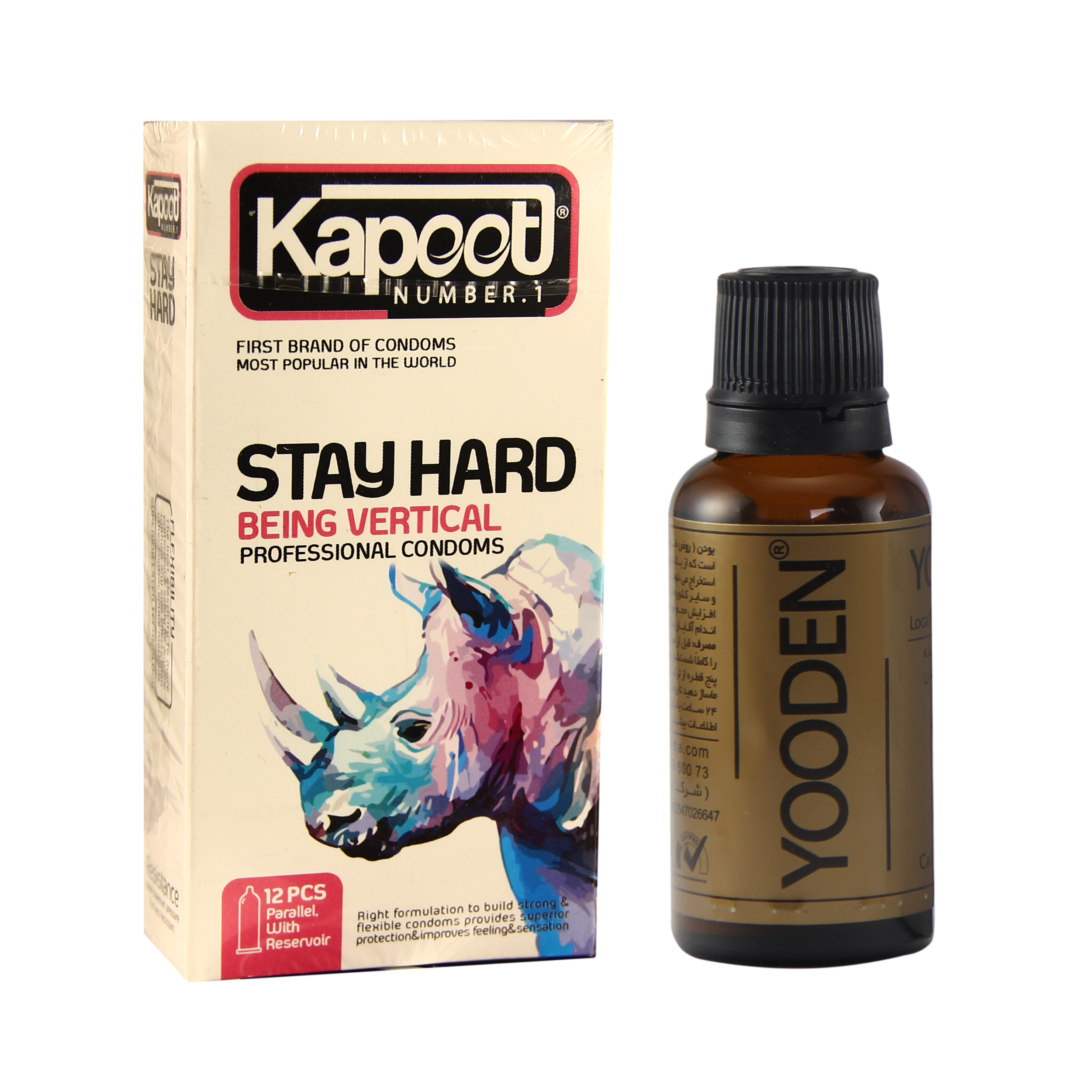 کاندوم کاپوت مدل stay hard بسته 12 عددی به همراه روغن یودن کد 01 حجم 30 میلی لیتر 