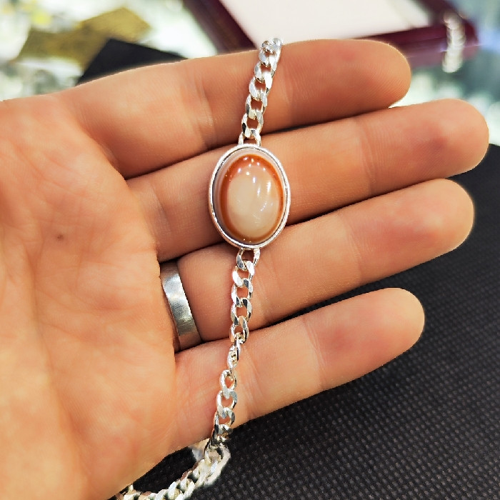 دستبند نقره مردانه نقره جات بافندگان مدل سنگ باباقوری کد 353