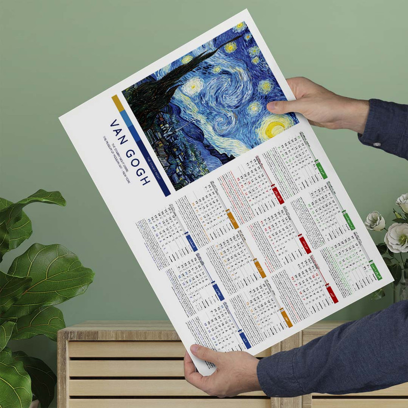 تقویم دیواری سال 1404 مدل A3 طرح ونگوگ کد 001