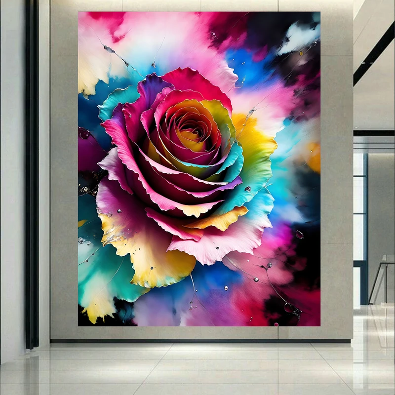 تابلو بوم طرح مخمل گل رز مدل رنگارنگ کد AR302451