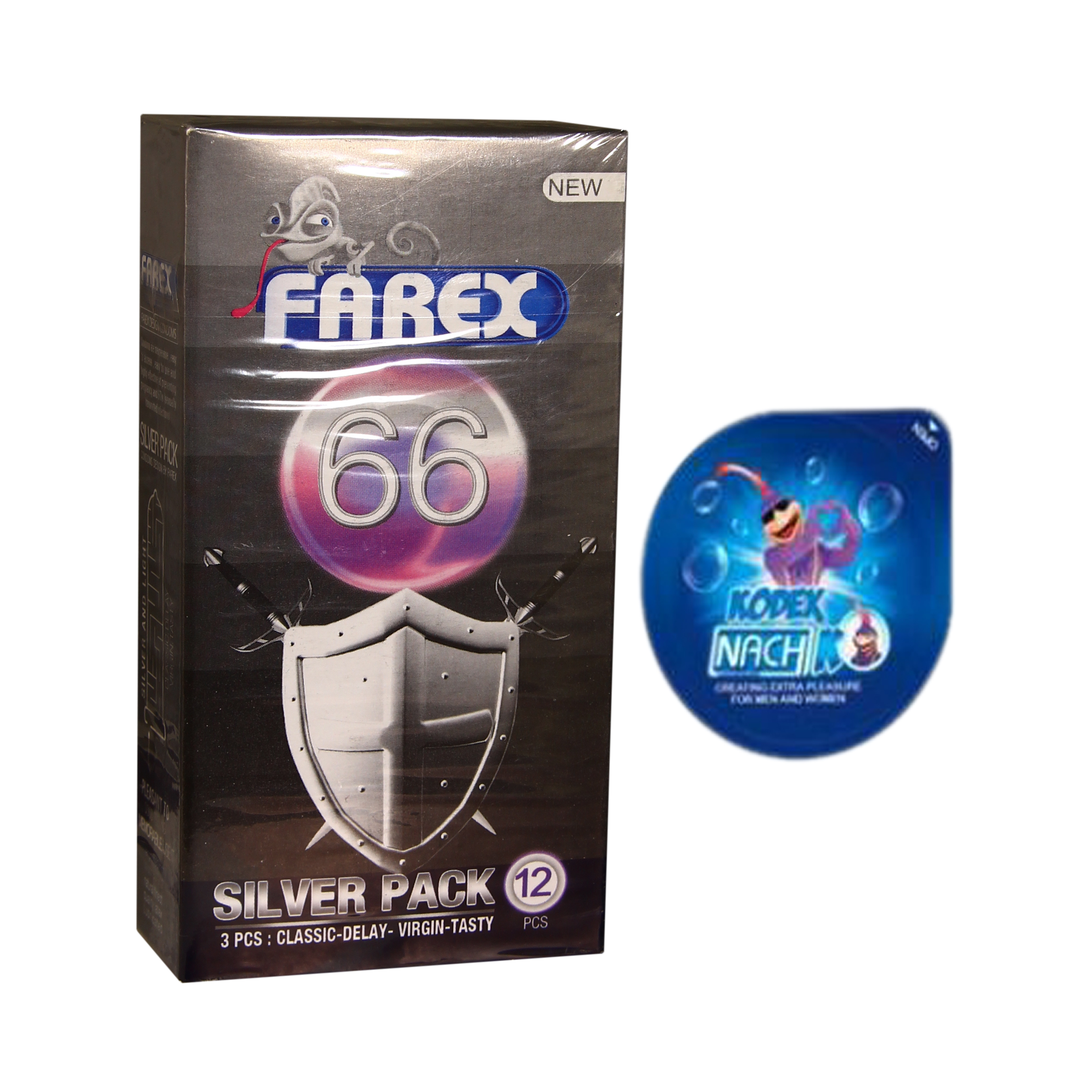 کاندوم فارکس مدل SILVER PACK 66 بسته 12 عددی به همراه کاندوم ناچ کدکس مدل بلیسر
