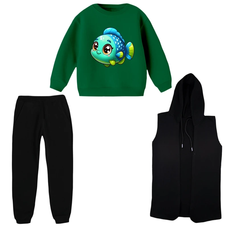 ست 3 تکه لباس راحتی بچگانه مدل ماهی کارتونی کد 01