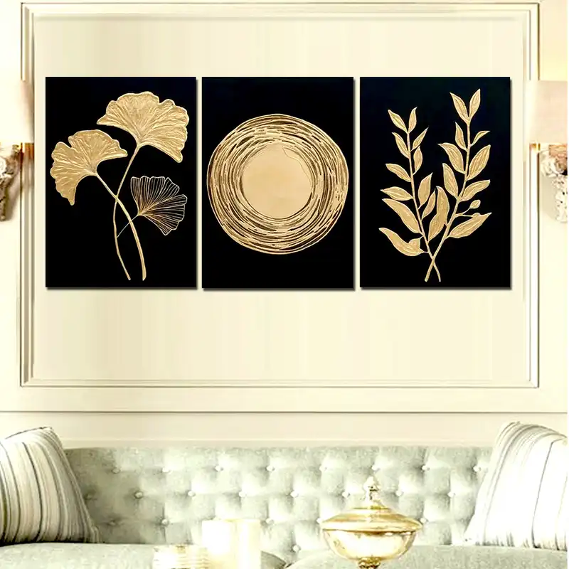 تابلو نقاشی ورق طلا مدل دکوراتیو نقش برجسته کد a590 مجموعه 3 عددی