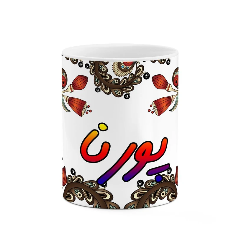 ماگ کاکتی مدل اسم پورنا طرح سنتی گل و بته کد mgh44472