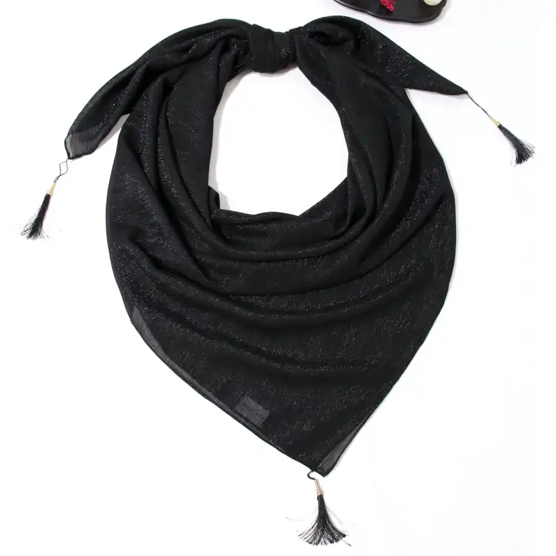 روسری زنانه مدل حریر لمه دار ساده منگوله دار کد 6010