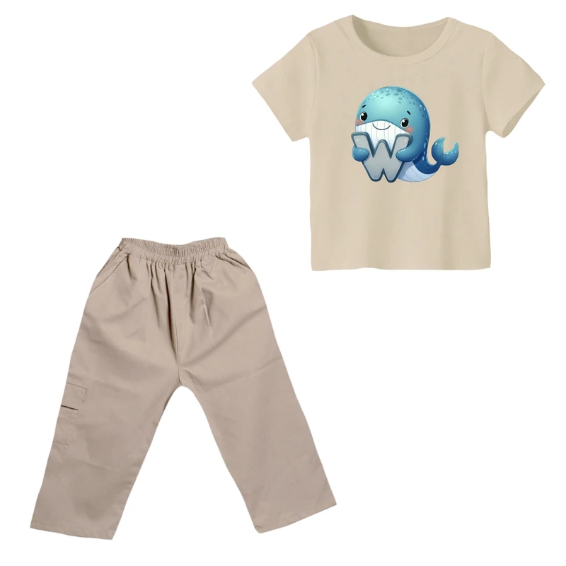 ست تی شرت و شلوارک پسرانه مدل نهنگ کد ۳