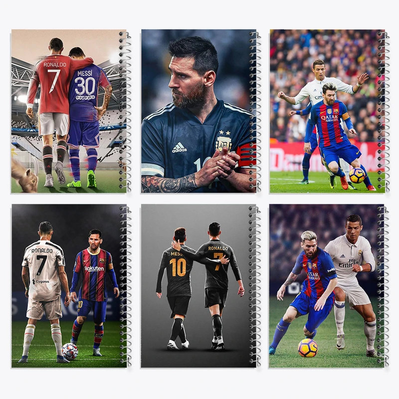 دفتر مشق 50 برگ خندالو طرح رونالدو و مسی کد 345 مجموعه 6 عددی