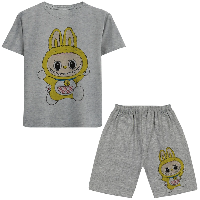 ست تی شرت آستین کوتاه و شلوارک راحتی دخترانه  مدل A72 LABUBU