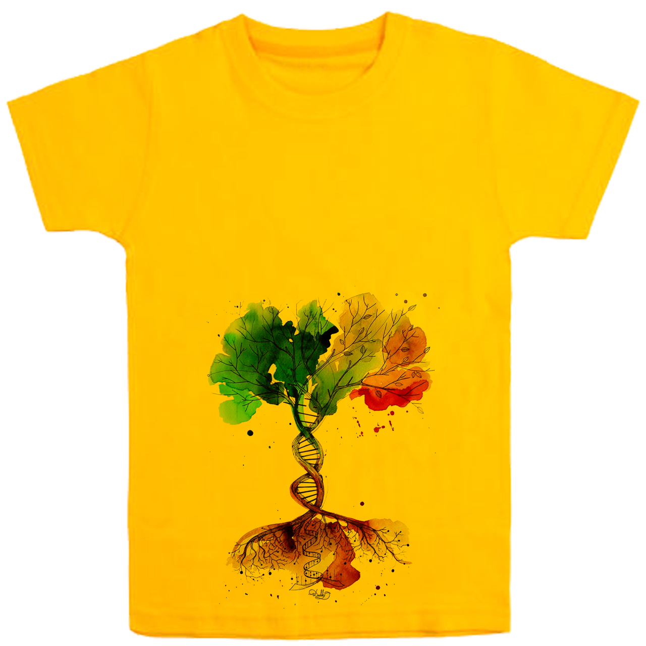 تی شرت آستین کوتاه دخترانه مدل درخت D146 رنگ زرد