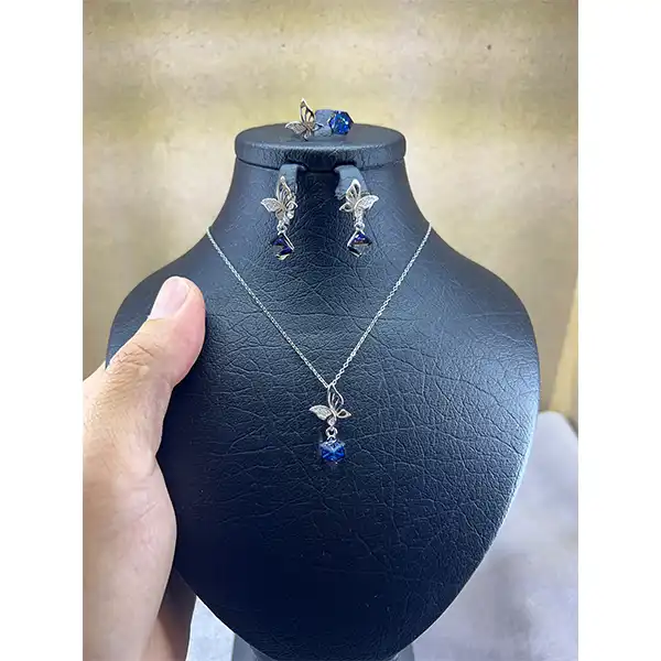 نیم ست نقره زنانه سواروسکی مدل پروانه خاص کد 21451