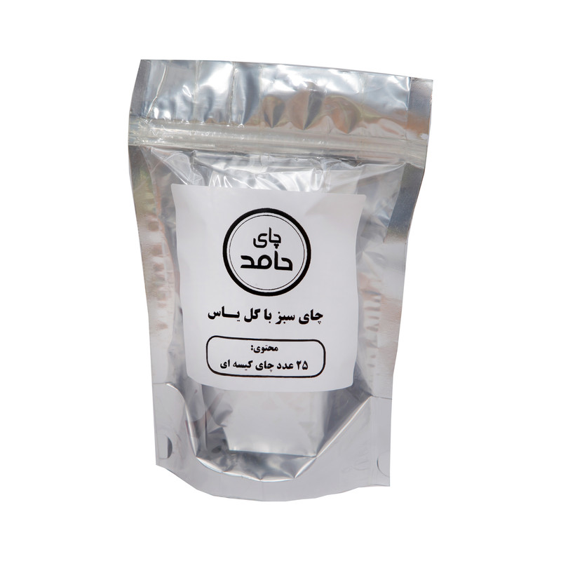 چای سبز کیسه ای با گل یاس چای حامد بسته 25 عددی