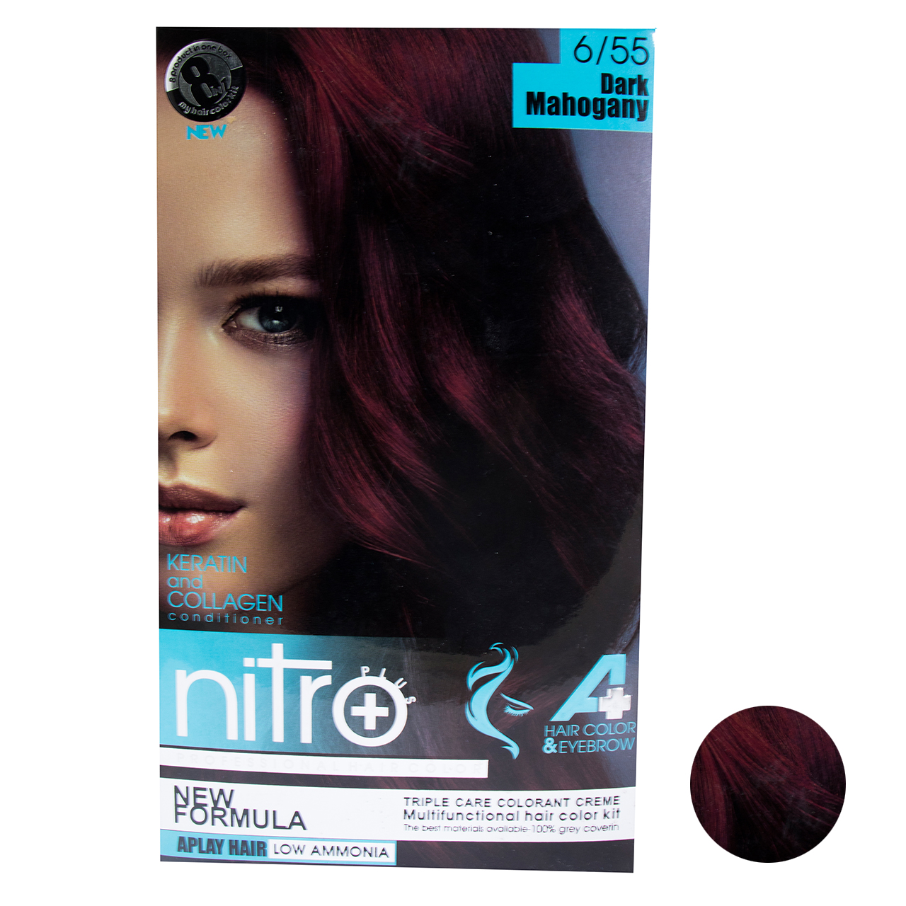 کیت رنگ مو و ابرو نیترو پلاس شماره 6.55 حجم 100 میلی لیتر رنگ ماهگونی تیره