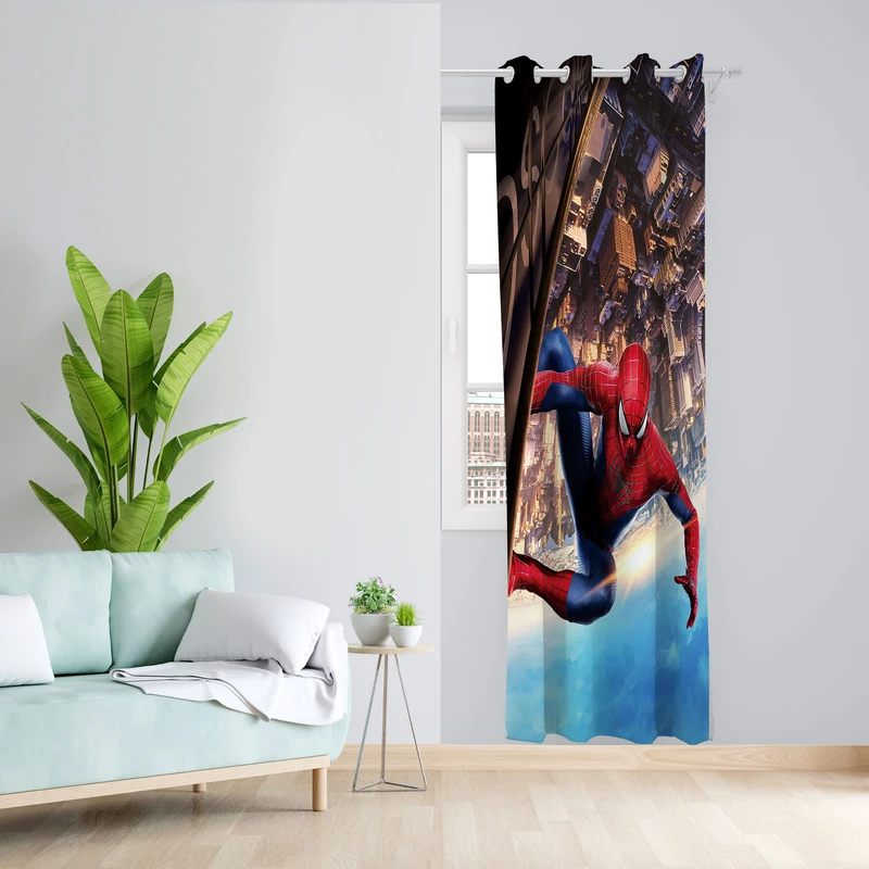  پرده مدل اتاق کودک مخمل پانچی طرح مرد عنکبوتی کد 2001 سایز 140x280 سانتی متر