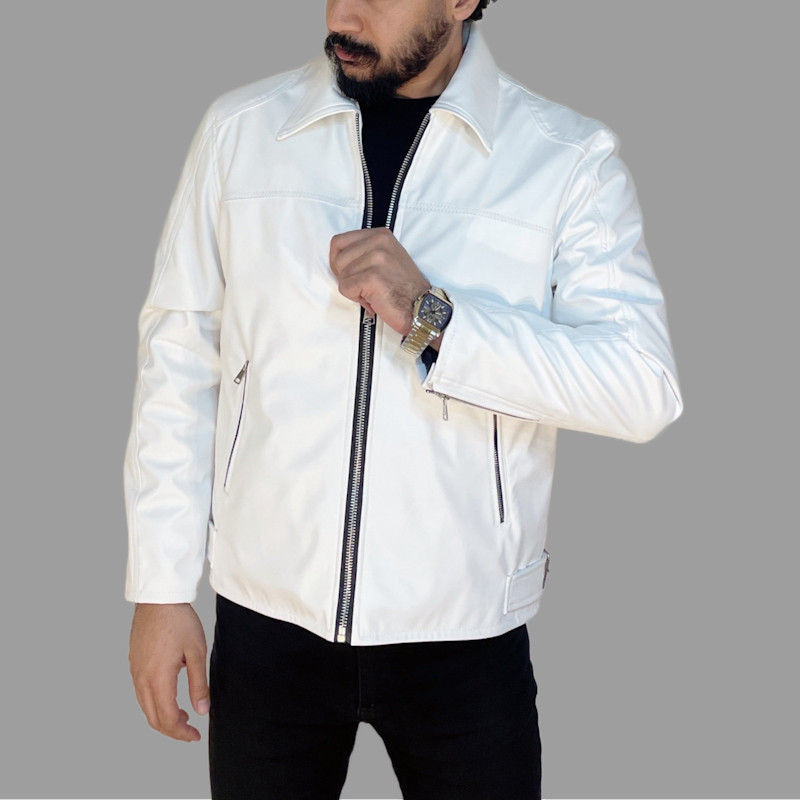 کت چرم مردانه مدل کلاسیک رنگ سفید 5 کت چرم مردانه مدل کلاسیک رنگ سفید