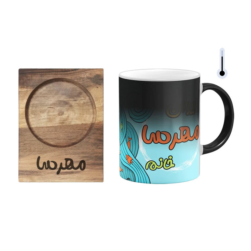 ماگ حرارتی گالری وبفر طرح پری دریایی مدل مهرسا به همراه زیر لیوانی