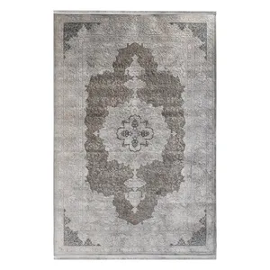 فرش ماشینی 700 شانه فرش آرمانی زمینه طوسی حاشیه نسکافه ای طرح مدرن کد 7141