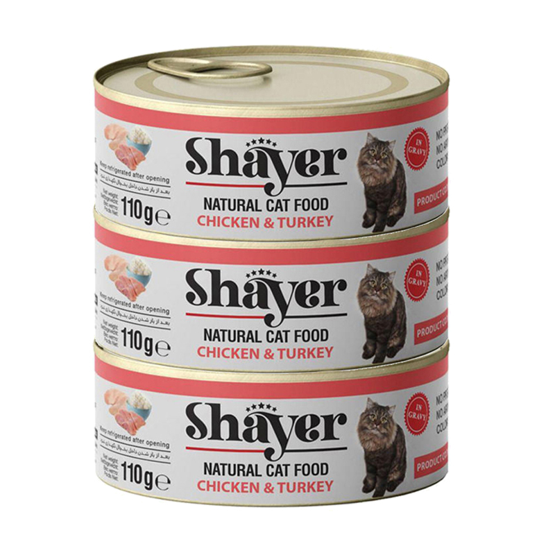 کنسرو غذای گربه شایر مدل مرغ و بوقلمون وزن 110 گرم بسته 3 عددی