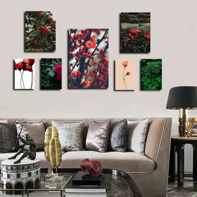 تابلو شاسی بکلیت طرح مدرن طبیعت و گل قرمز مدل SH-1707 مجموعه 7 عددی
