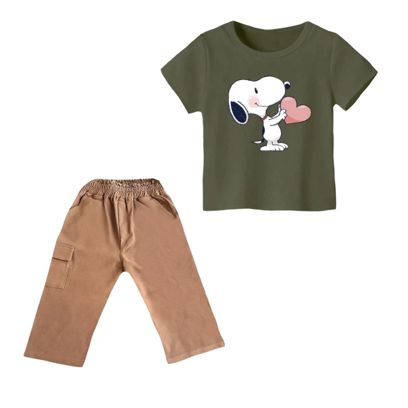 ست تی شرت و شلوارک پسرانه مدل اسنوپی کد 47 رنگ سبز