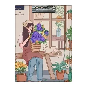 تخته شاسی طرح دختر گل فروش و گربه اش کد  6592385 سایز A4