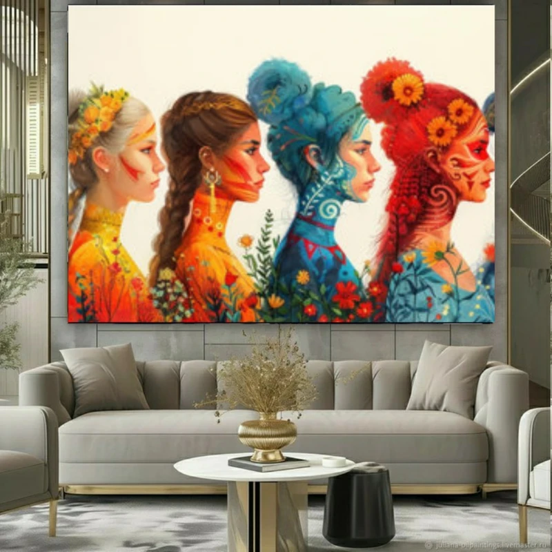 پوستر پارچه ای طرح مخمل  زنان بومی مدل طبیعت (3) کد PY1035