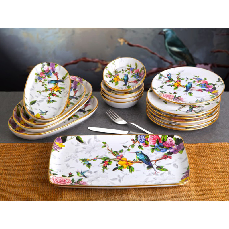 سرویس صبحانه‌خوری 15 پارچه 6 نفر مدل گونول طرح گل و پرنده