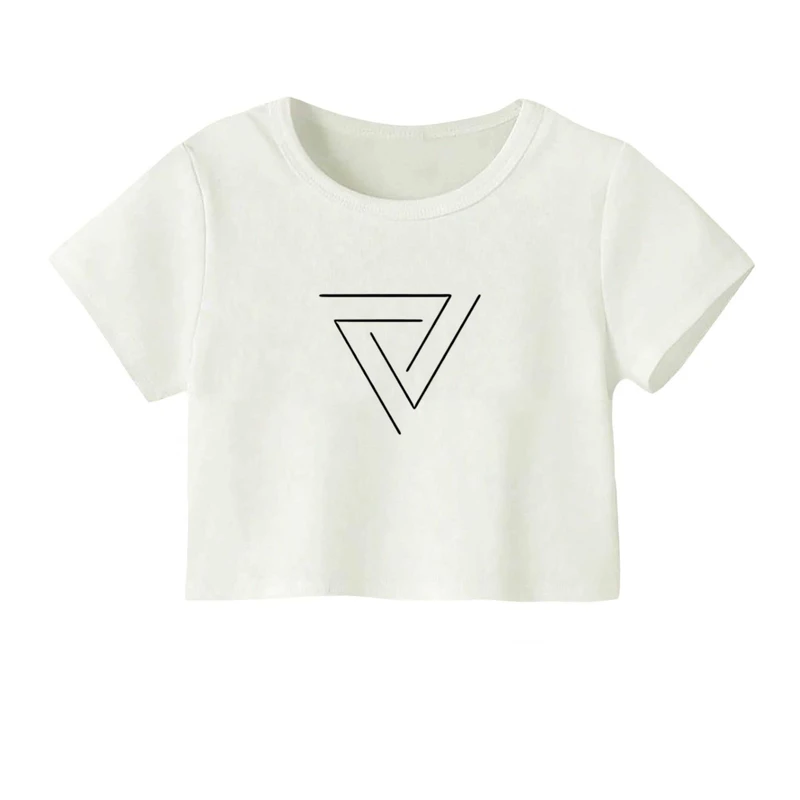 کراپ‌ تی‌شرت آستین کوتاه زنانه مدل Triangle کد 1
