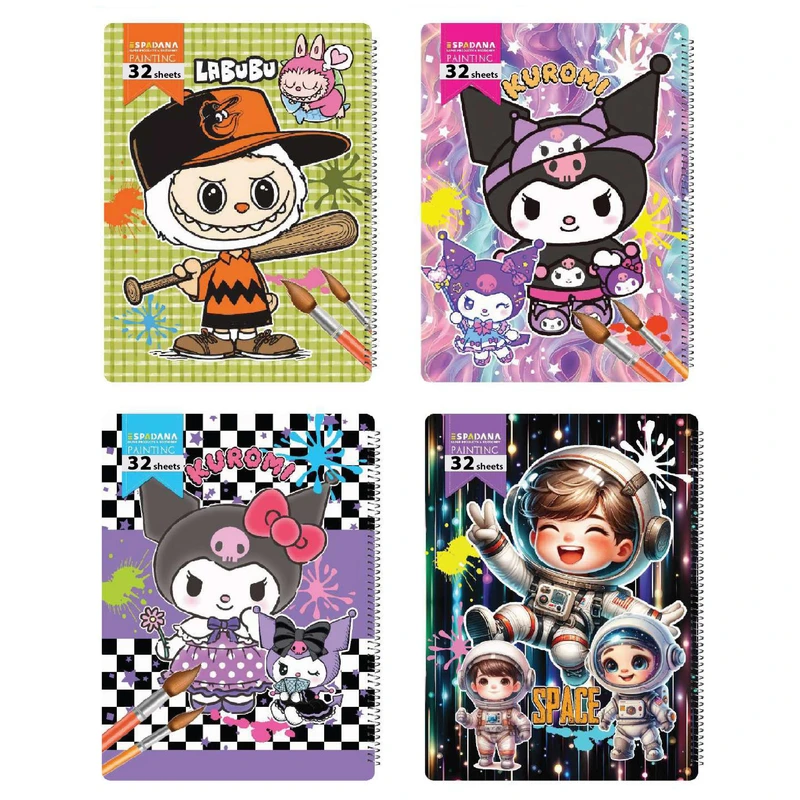 دفتر نقاشی 32 برگ اسپادانا مدل فنر بغل کد 32101234 مجموعه 4 عددی