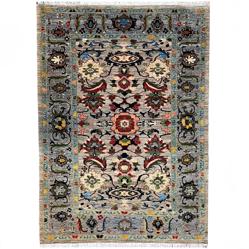 فرش دستبافت ۳.۵ متری طرح افشان زمینه طوسی