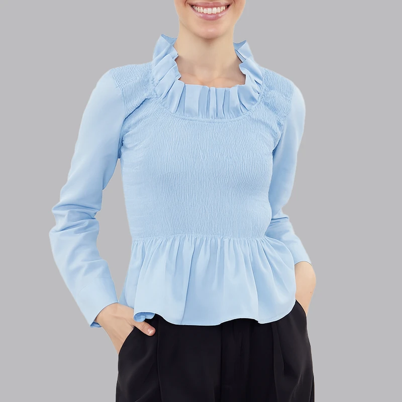 بلوز آستین بلند یقه گرد زنانه مدل 812235574 طرح ترندیول