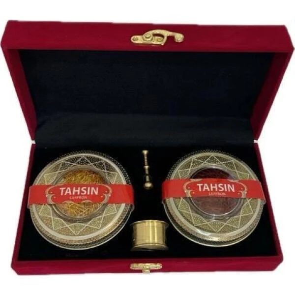زعفران نگین تحسین - 0.5 مثقال به همراه ریشه - 0.5 مثقال و هاون