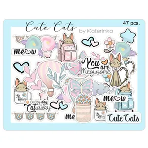 برچسب کاترینکا طرح برش خورده بولت ژورنال و اسکرپ بوک مدل Cute Cats بسته 47 عددی