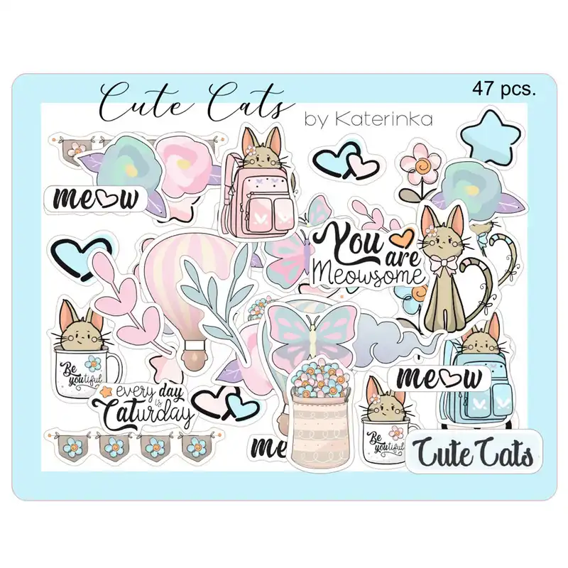 برچسب کاترینکا طرح برش خورده بولت ژورنال و اسکرپ بوک مدل Cute Cats بسته 47 عددی