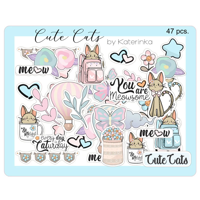 برچسب کاترینکا طرح برش خورده بولت ژورنال و اسکرپ بوک مدل Cute Cats بسته 47 عددی