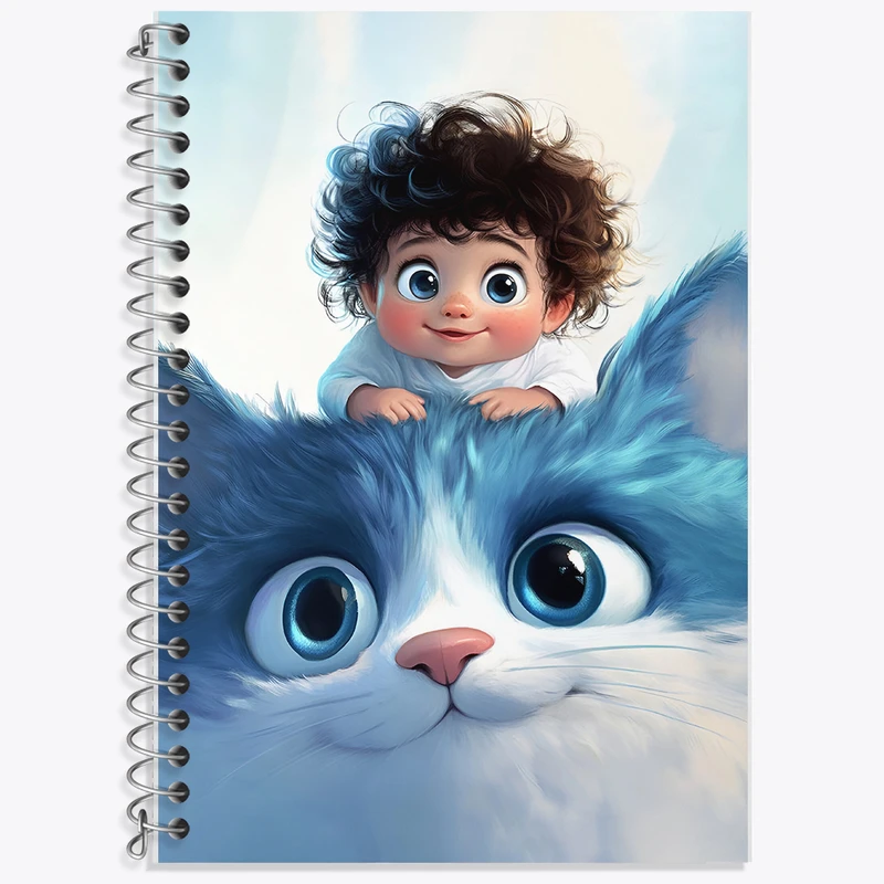 دفتر زبان 50 برگ خندالو مدل سه خط طرح گربه و پسر کیوت کد F5985