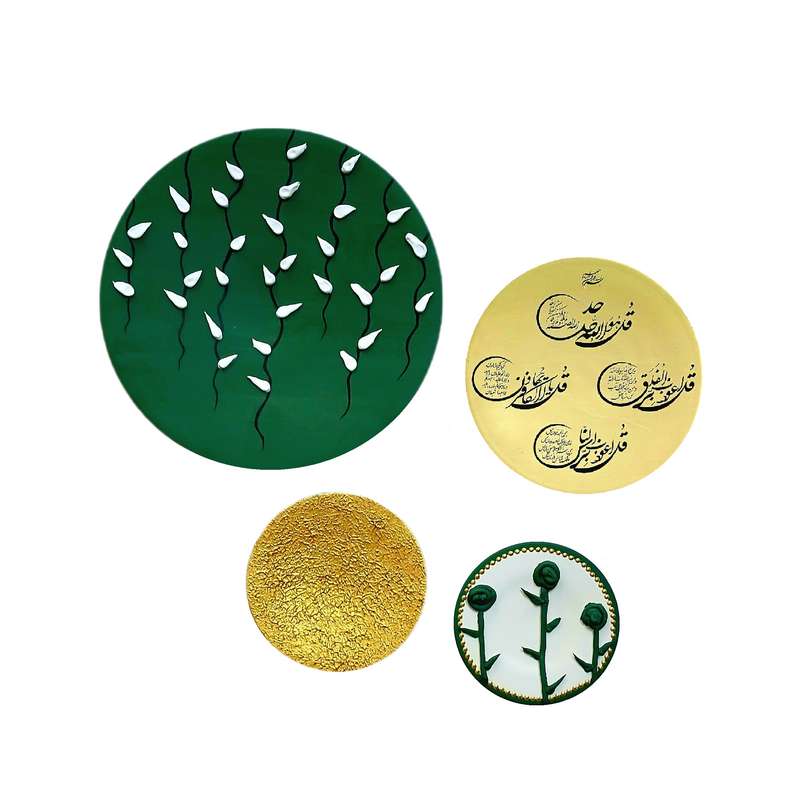 بشقاب دیوارکوب سفالی مدل گل برجسته مجموعه 4 عددی