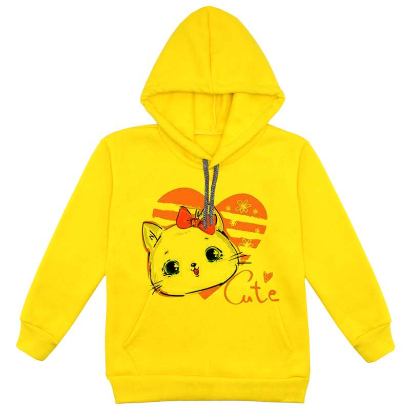 هودی دخترانه مدل گربه کد F96 رنگ زرد