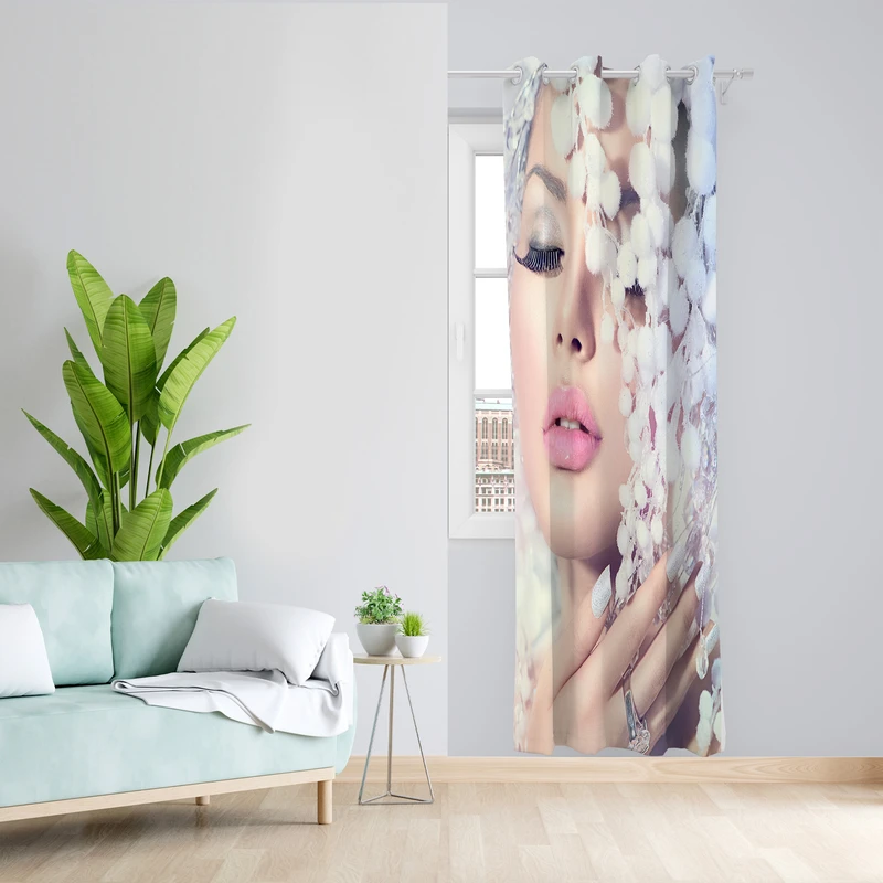 پرده طرح چهره مدل مخمل پانچی کد L 759 Z سایز 140x200 سانتی متر