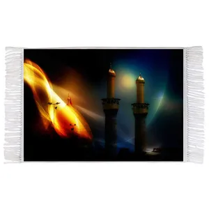 فرش ماشینی دیوارکوب اطلس آبی طرح مذهبی حرم مدل T2370 