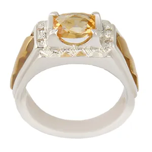 انگشتر نقره مردانه مدل سنگ سیترین تراش جواهری کد AM_2423