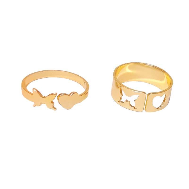 انگشتر زنانه مدل قلب پروانه کاپل کد Rcs1 مجموعه 2 عددی