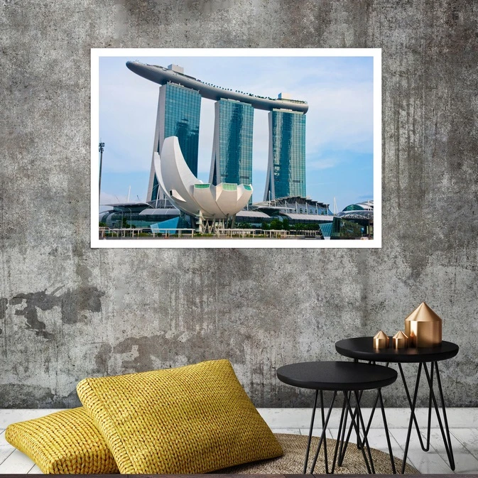 تابلو بکلیت طرح منظره هتل مارینا بی سندز سنگاپور مدل قاب شاسی W-s8080