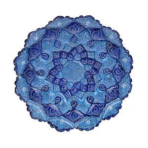 بشقاب مسی میناکاری شده اثر سلطانی دو رنگ طرح 3 قطر 25 سانتی متر