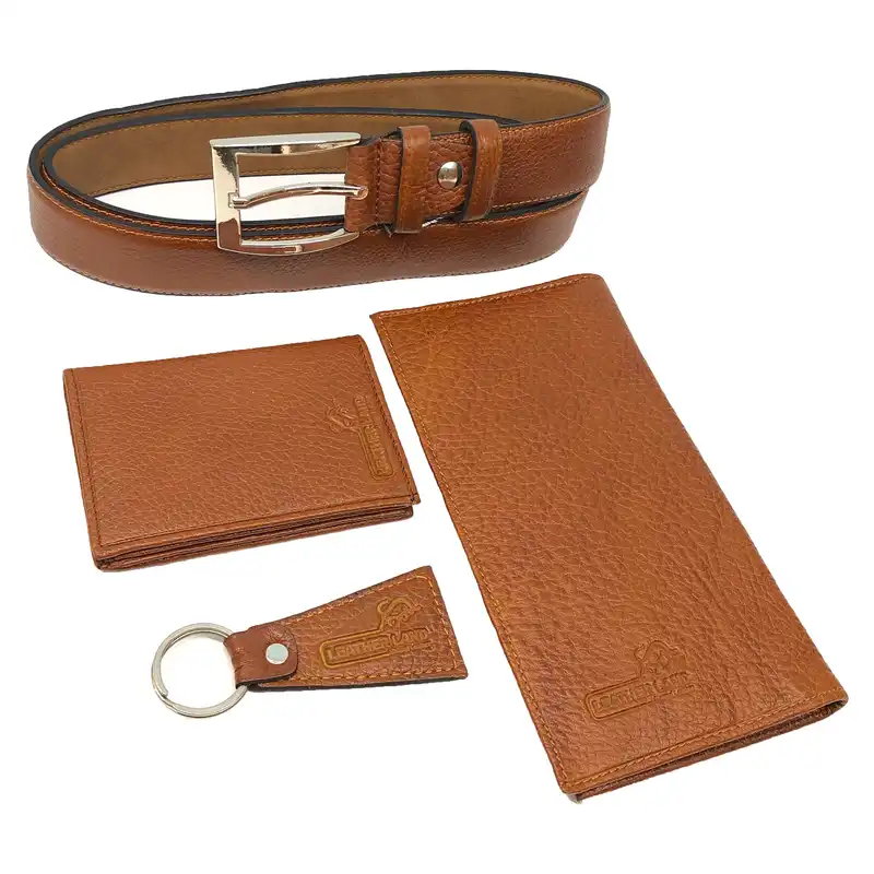 ست هدیه مردانه سرزمین چرم مدل 131058 رنگ عسلی