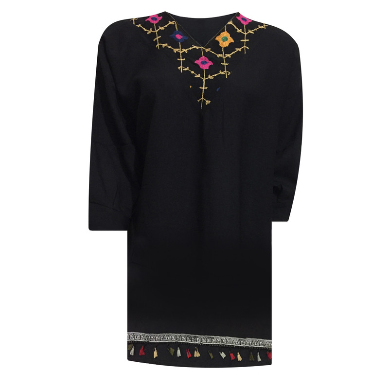 تونیک آستین بلند زنانه مدل نخی ابر و بادی کد tm-2077 رنگ مشکی
