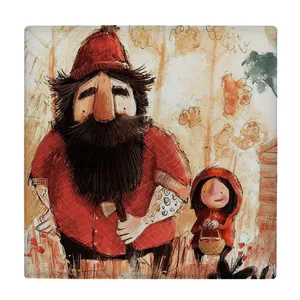 کاشی کارنیلا طرح شنل قرمزی و هیزم شکن مدل لوحی کد klh1992