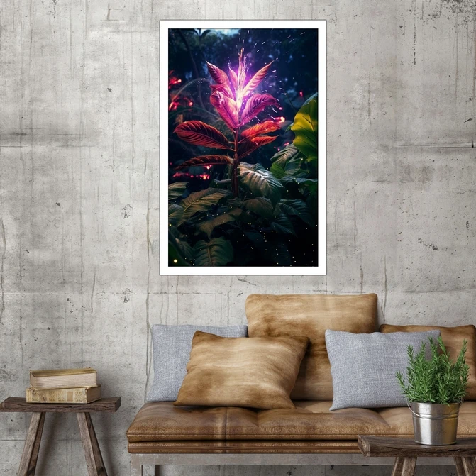 تابلو نوری بکلیت طرح منظره طبیعت و برگ نئونی مدل W-MID-18249