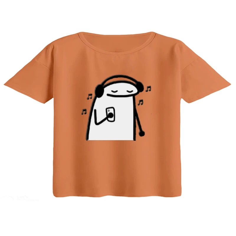 کراپ تی‌شرت آستین کوتاه زنانه مدل استیکر و موزیک