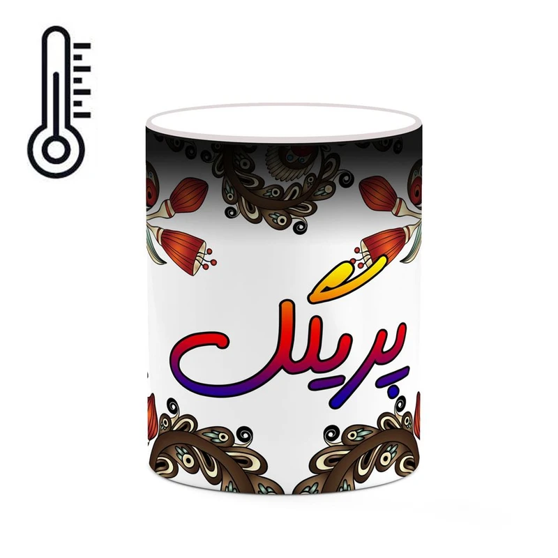 ماگ حرارتی کاکتی مدل اسم پریگل طرح سنتی گل و بته کد mgh44434