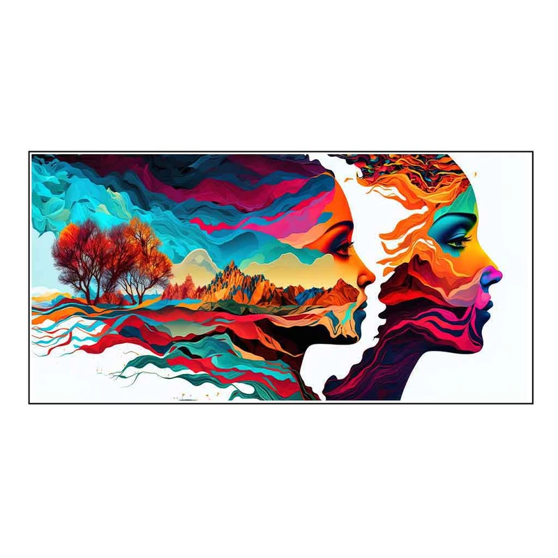 فرش پارچه‌ای مدل فرشینه طرح نقاشی انتزاعی  چهره زنانه کد AR3061579